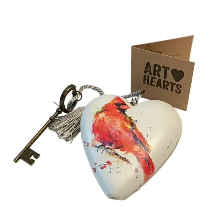 2017 Art Hearts Cardinal Bird By DEMDACO Hand painted By Christine Adolph 4”x3 1/2”