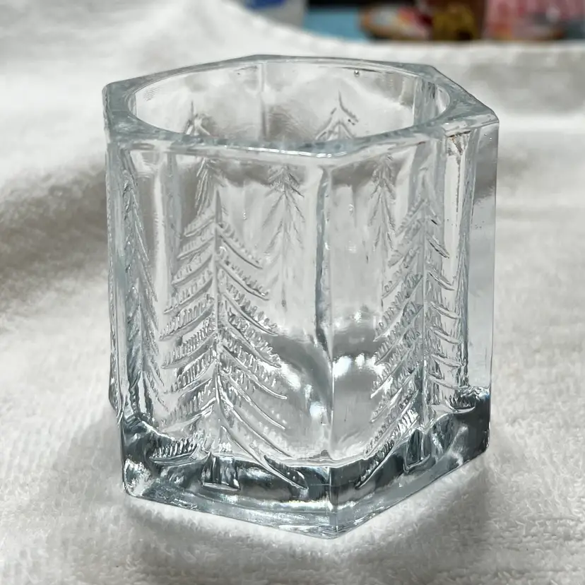 Crystal Clear Glass Votive Holder Pine Tree 2 1/2” X 2 1/2” Botanical Nature