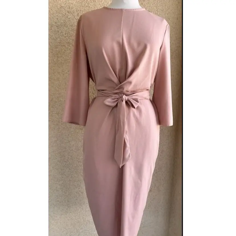 ASOS Women's size 12 pink belted dress classic Workwear Party NEW 3/4 sleeves