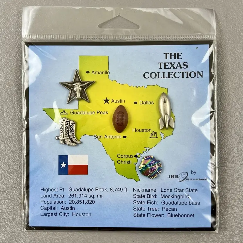 The Texas Collection 5 Count Lapel Pinback Pin Set JHB International New Sealed