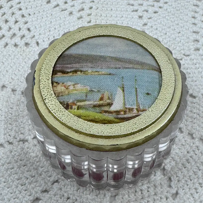 Vintage Silk Top Plastic Vanity Box