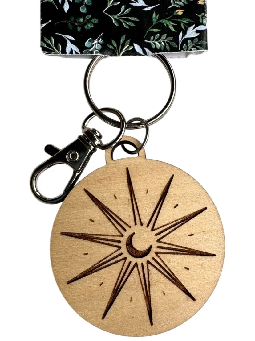 New Wooden Sun and Moon Engraved Keychain