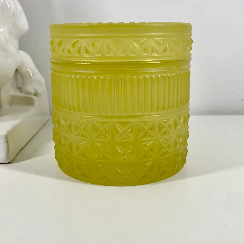 Capri Blue FACETED Yellow GLASS Trinket JAR 11oz Modern Geometric Retro Design