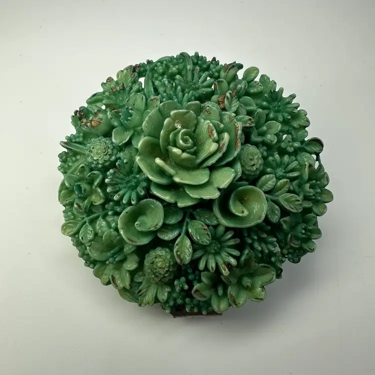 Carved Celluloid Round Floral Clip