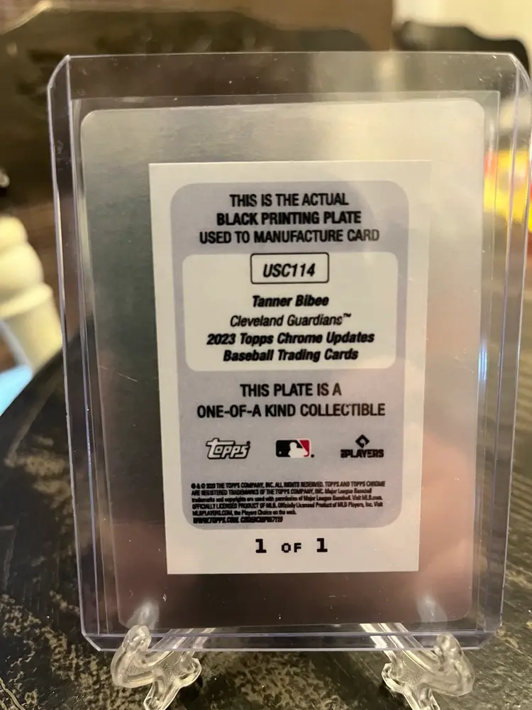 Tanner Bibee 1/1 RC Printing Plate (Black version) 2023 Topps Chrome Update - Cleveland Guardians