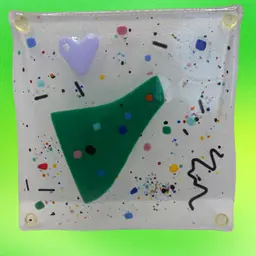 Fused Art Glass  7.5” Square Trivet Geometric Design