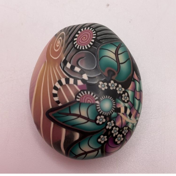 Karen Lewis Hand Painted Polymer Clay Bead Studio Art Signed KLEW 1.25”