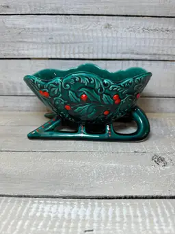 #14 Vintage Ceramic Christmas Napco Sleigh Holly/Berries Vase