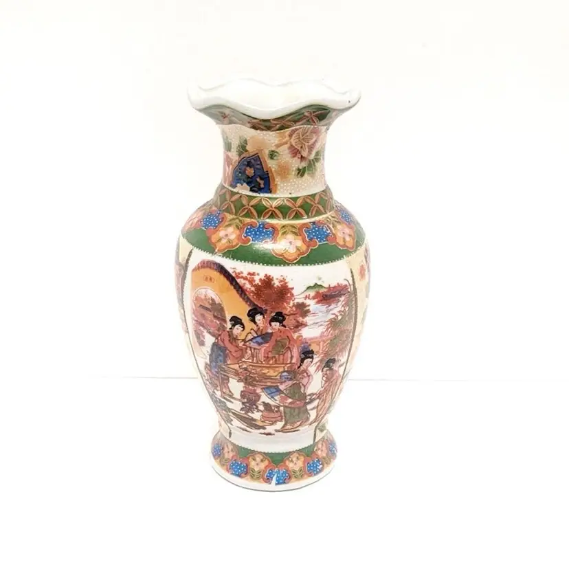 Vintage Asian Scenery Porcelain Vase/Flowers/Dot Painting Asian Women/Vintage Vase/Chinese Vase/Decorative Vase/Porcelain/Vintage/Home Decor/Tree/Village/Scenery/Landscape