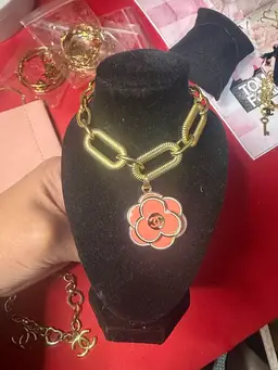 Upcycled pendent on 18k gold plated stainless steel Pink Flower Pendant Necklace