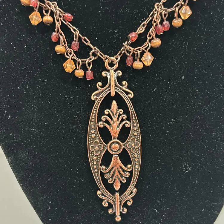VTG.Necklace, Copper and Gems.