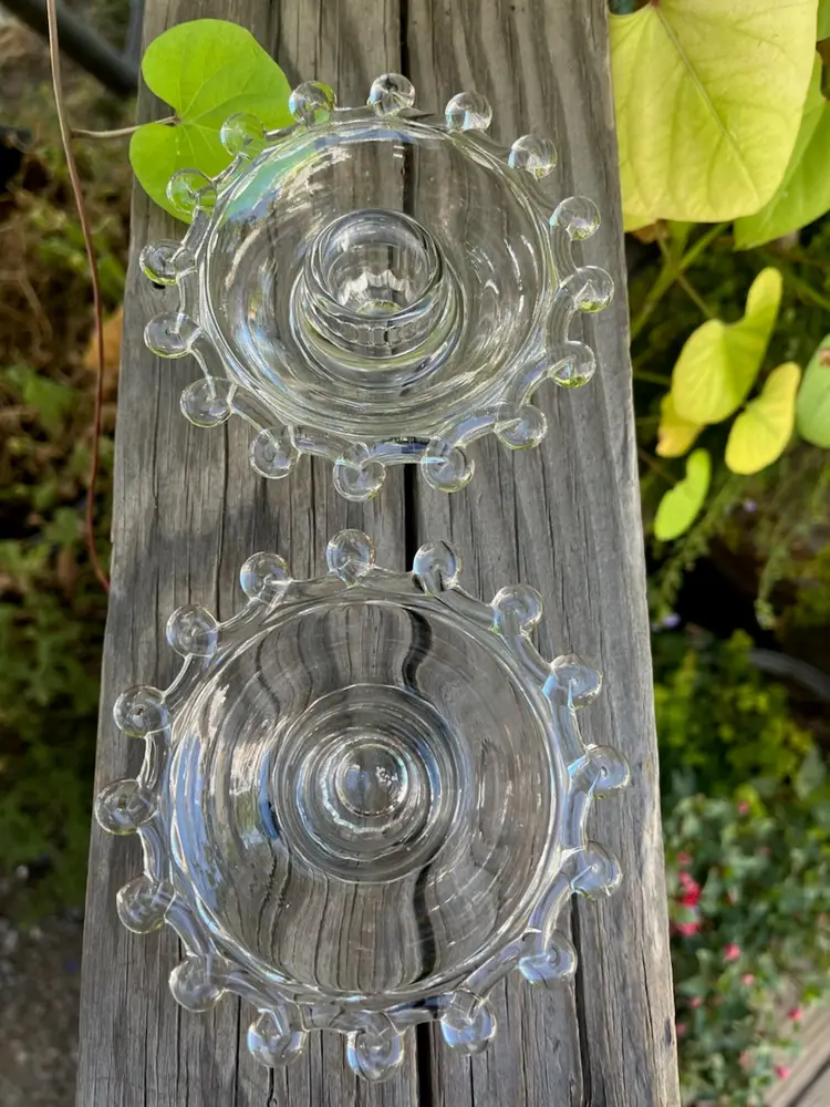 Clear Glass Vintage Candlewick Candlestick Holder Pair