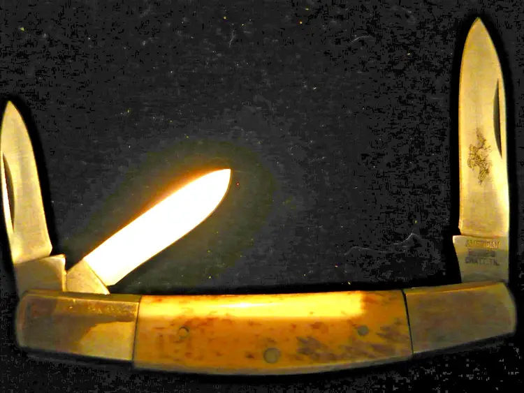 American Blade AB-20, 3-Blade Folding Knife Smooth Bone Stag Handles NEW IN BOX