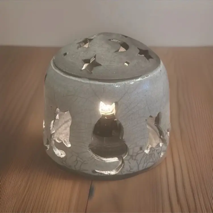 Cats & Stars Pottery Lamp Seagrove NC Pottery