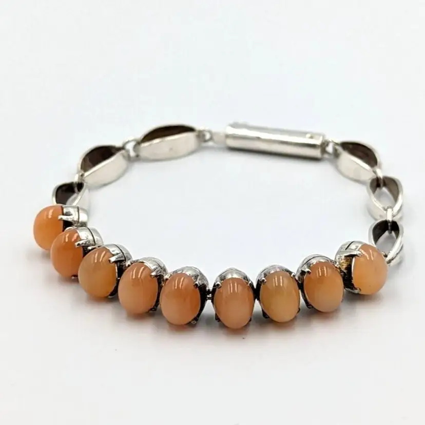 Pink Moonstone Sterling Silver Bracelet Vintage Southwestern Style Unmarked Rare