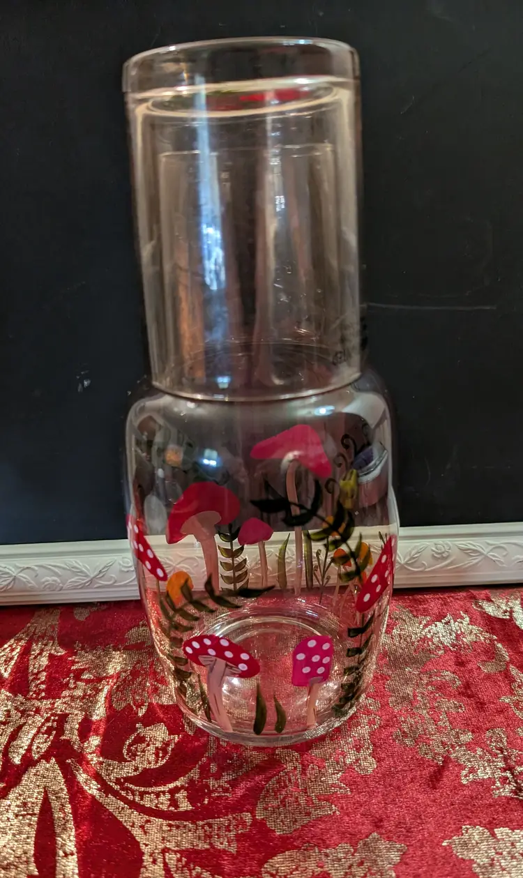 Hand Painted Mushroom Designed Tumble Up Bedside Water Set