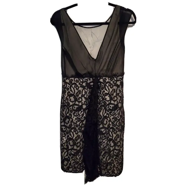 Max Studio Womens Dress Medium Black Ivory Lace Bottom Cap Sleeve Ruffle Back