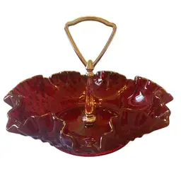 Fenton Amberina Hobnail Crimped Candy Dish