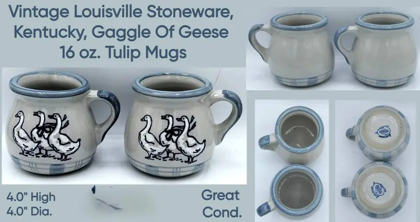 Vintage Louisville Stoneware Geese Mugs, Set of 2