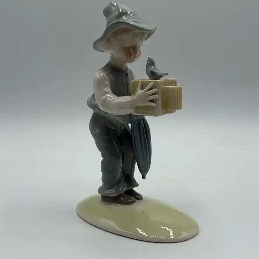 Vintage Metzler & Ortloff Porcelain Figurine Boy with Birdcage Germany