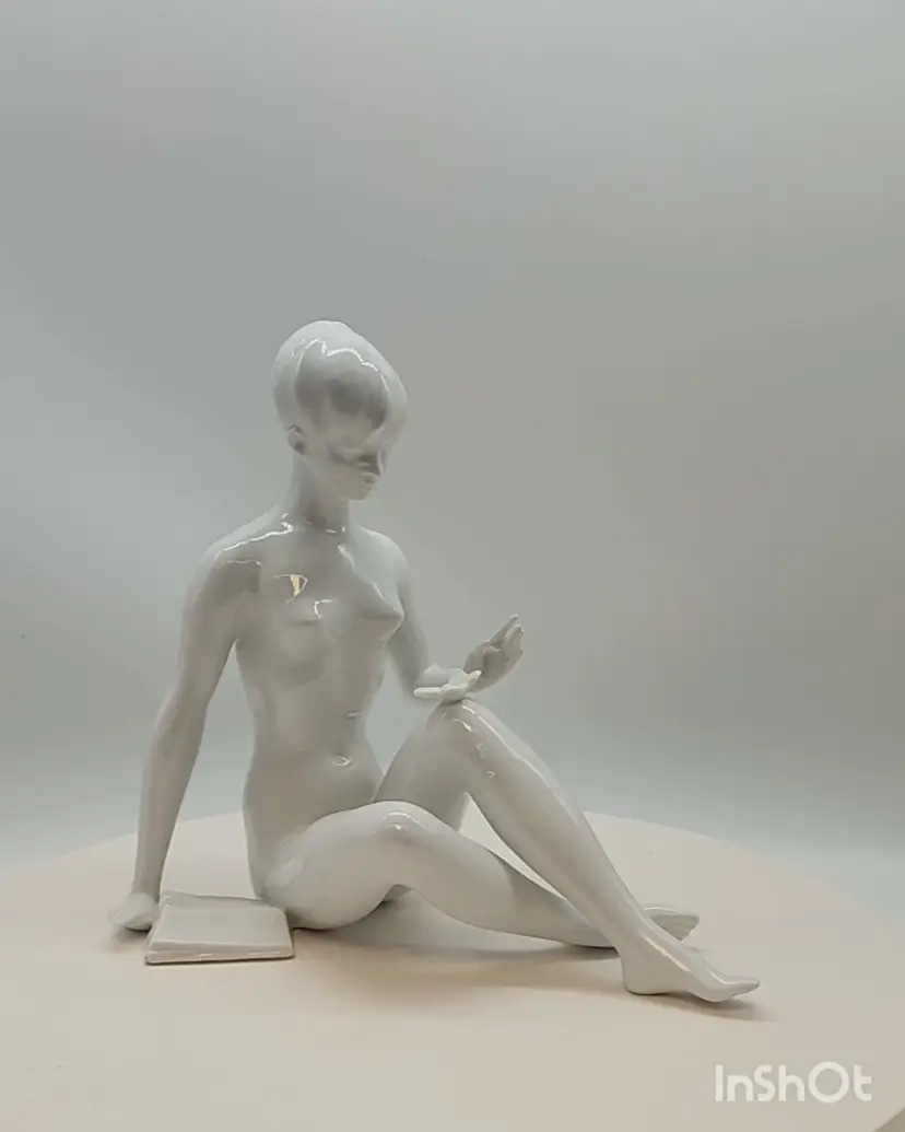 ROYAL DUX NUDE LADY GIRL SITTING WITH BUTTERFLY & BOOK - DESIGNED JIRI ČERNOCH