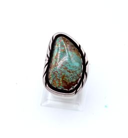 Artisan signed green matrix turquoise sterling silver size 7.5 ring 18.60g