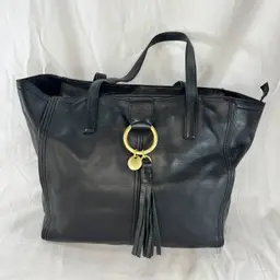 Cole Haan Leather Shoulder Bag Black Gold Hardware
