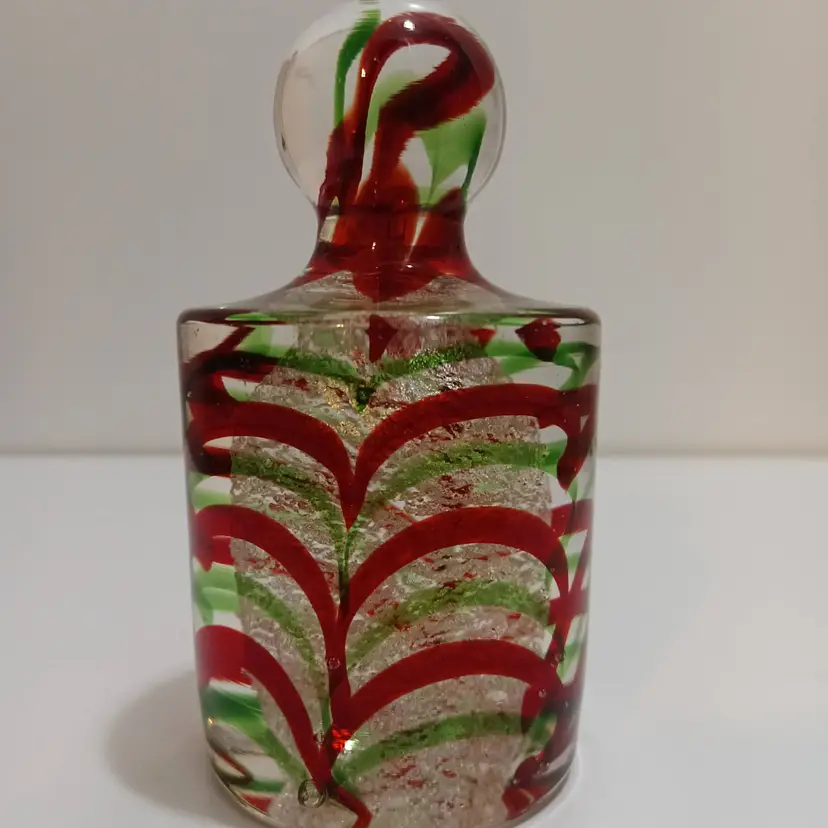 Rare Silver, Red, Green Cylinder Paperweight