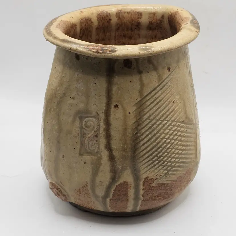 Studio Art Pottery Vase Abstract Signed SB Estate Find