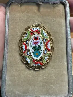 Vintage Italian Micro Mosaic Oval White Pend.