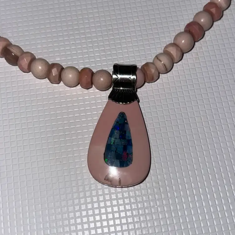 JAY KING Sterling Silver Pink Opal Micro Opal REVERSIBLE Necklace Pendant 925 And Chain