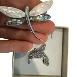 Lot of two Monet, rhinestone, hummingbird and dragonfly pearl pins