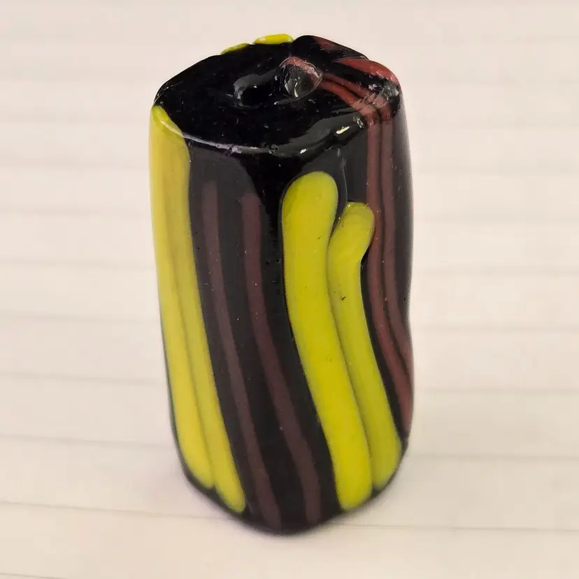 Art Glass Bead Cylindrical Striated Colored 1¼" Long Approximately Unbranded