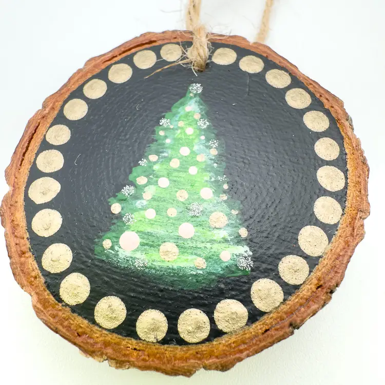 Christmas Tree Hand Painted Wood Ornament