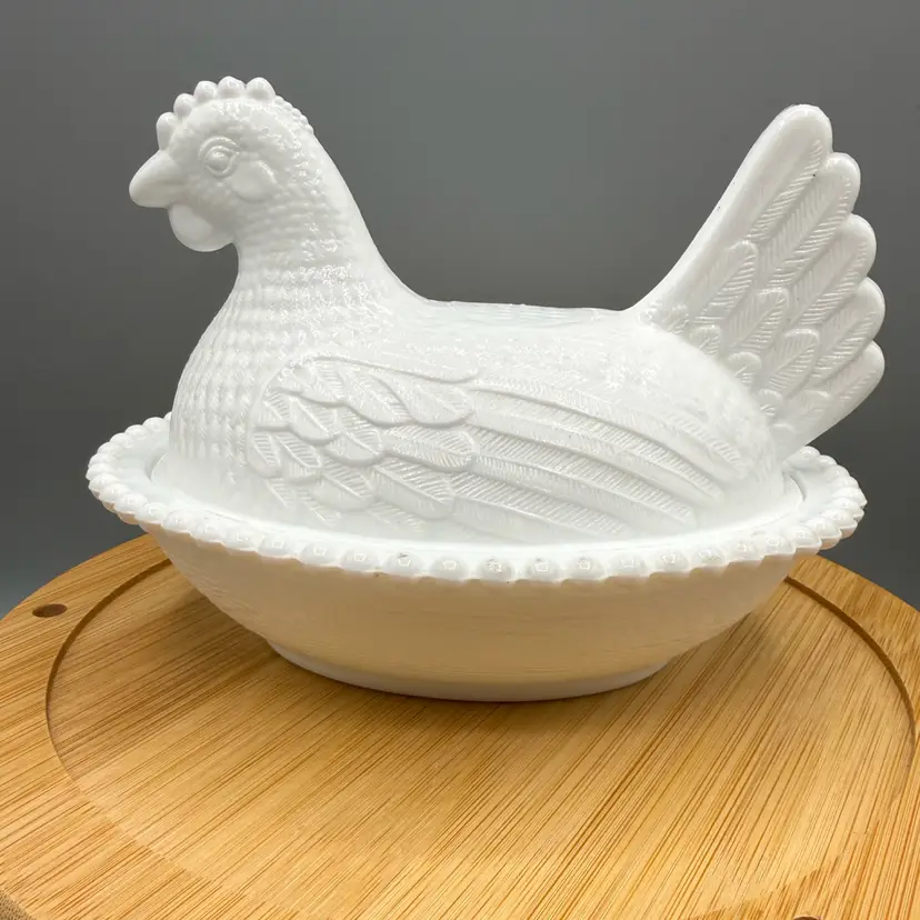 Vintage Indiana Glass White Milk Glass Hen on Nest - 7" Large - “As Is”