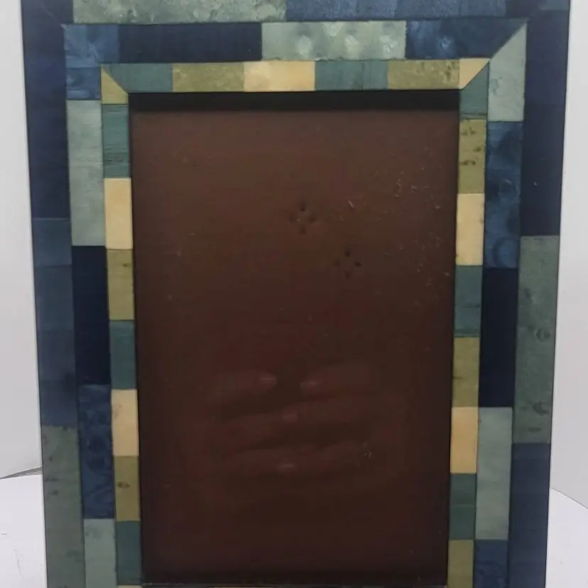 Colorful Picture Frame Natalini Italian Marquetry Wood Inlay Blue & Ivory 4x6