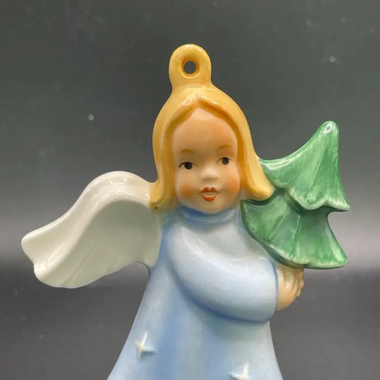 Goebel Angel with Tree Porcelain Christmas Ornament Vintage 1979 West Germany