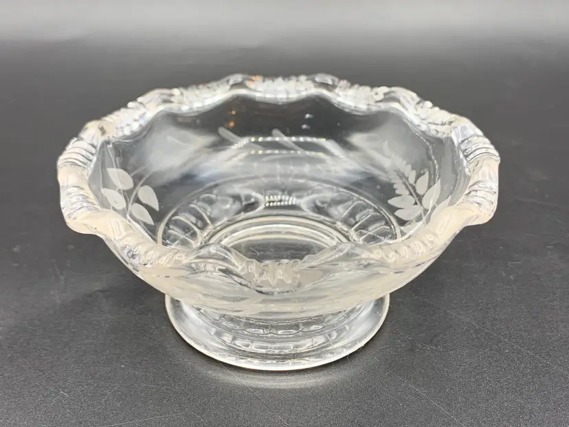 #28 - Vintage Clear Pressed Glass Dish Etched Floral Design