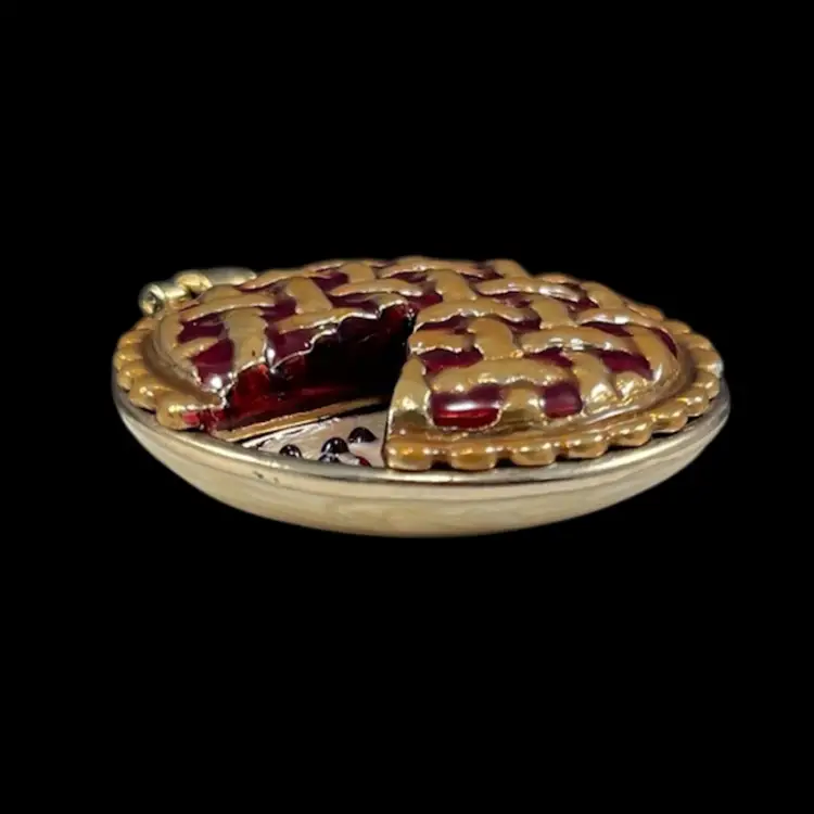 Monet Enamel Cherry Pie Magnetic Trinket Box, Monet Collectible Box Pie With Slice Missing, Enamel Monet Keepsake Box