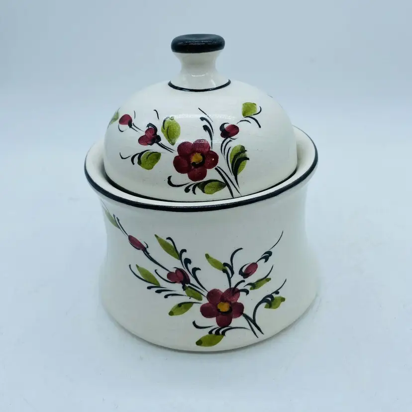 #4815 Portugal OAL Hand Painted Relish or Jam Preserve Jar Ceramic