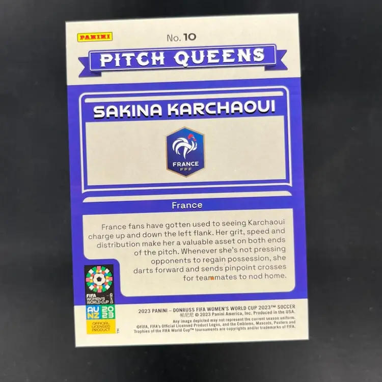 Sakina Karchaoui 2023 Donruss Women’s World Cup Pitch Queens Orange /49 Soccer Card