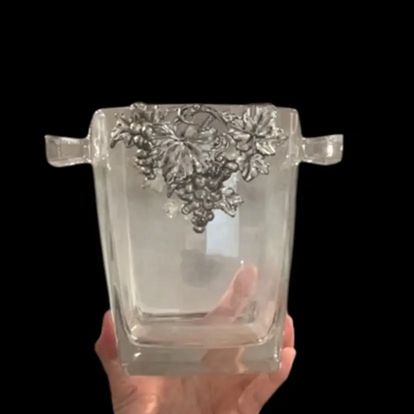 1998 Arthur Court Glass & Metal Grapes Ice Bucket 7”