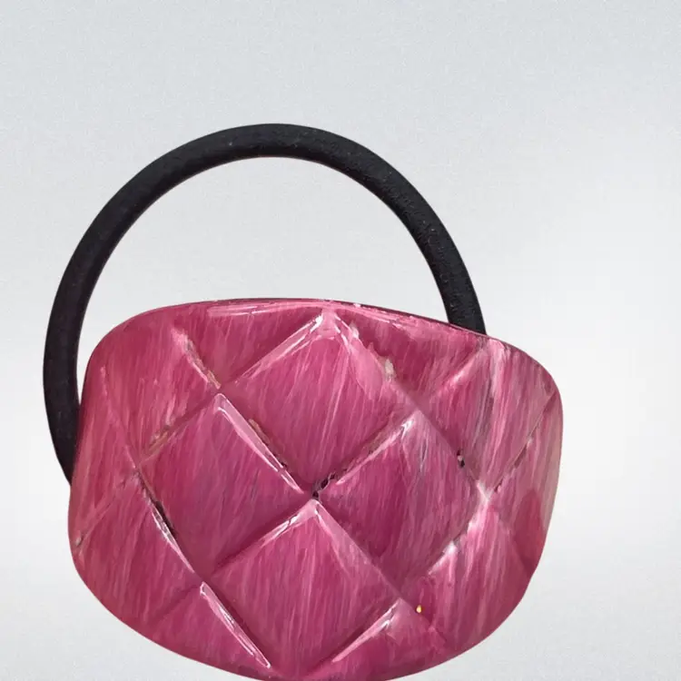 French Acrylic Hair Tie – Made in France | Marbled Pink Sculpted Ponytail Holder