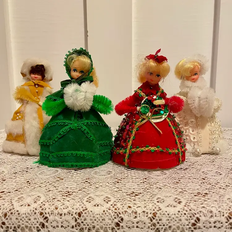 Vintage Holiday Christmas Winter Kitschy Dolls Set of Four