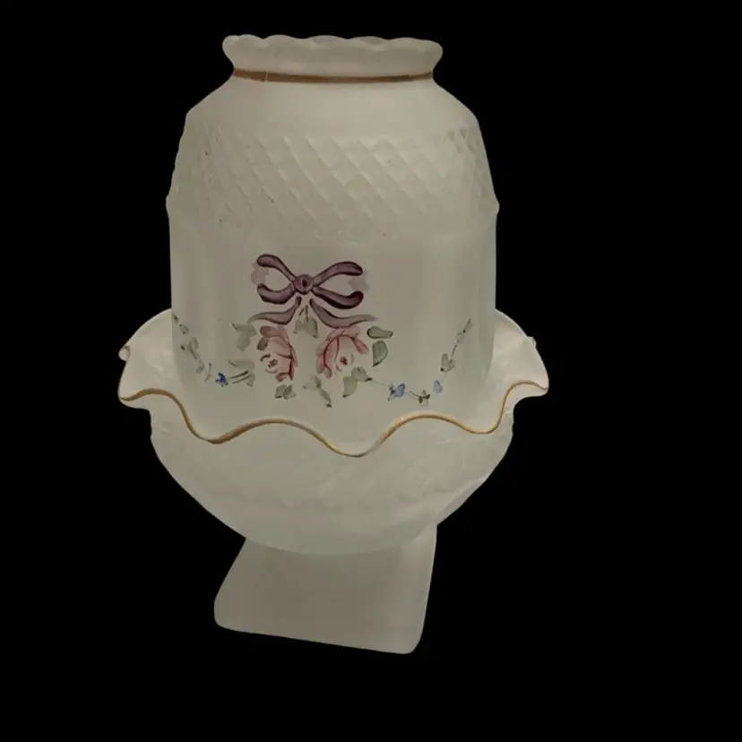 2–piece Westmoreland Wakefield HP Floral On Frosted White Glass Fairy Light 6.5” x 4.5”-READ