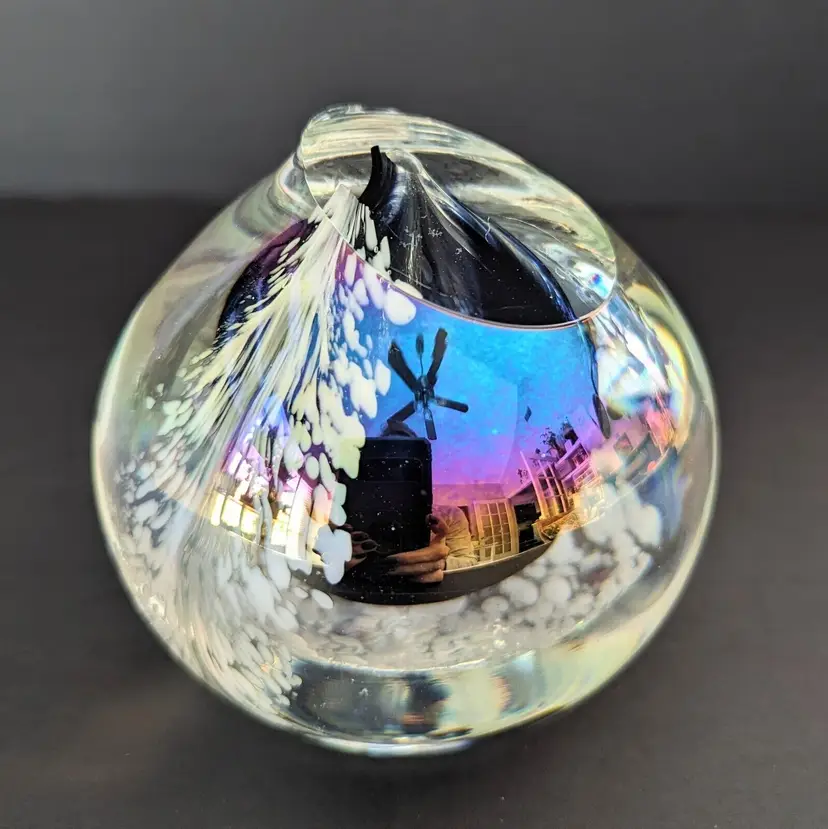 VTG 1986 California Glass Studio Heavy Art Glass Paperweight Oil Lamp SIGNED