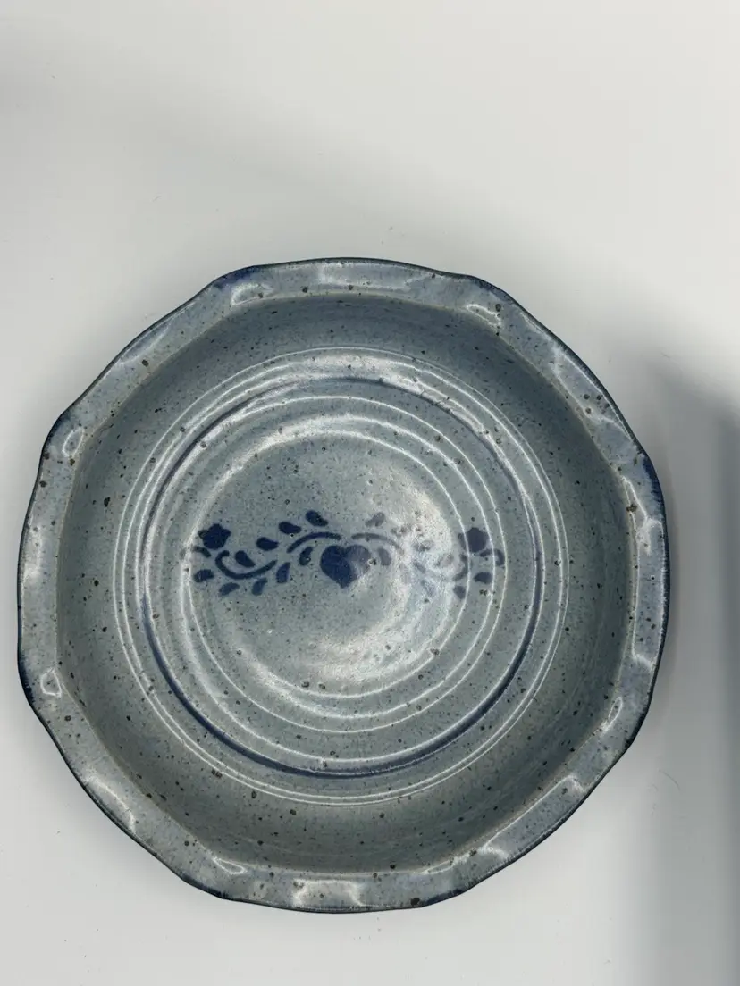 Glazed Pottery Pie Plate Heart Design Signed 8”