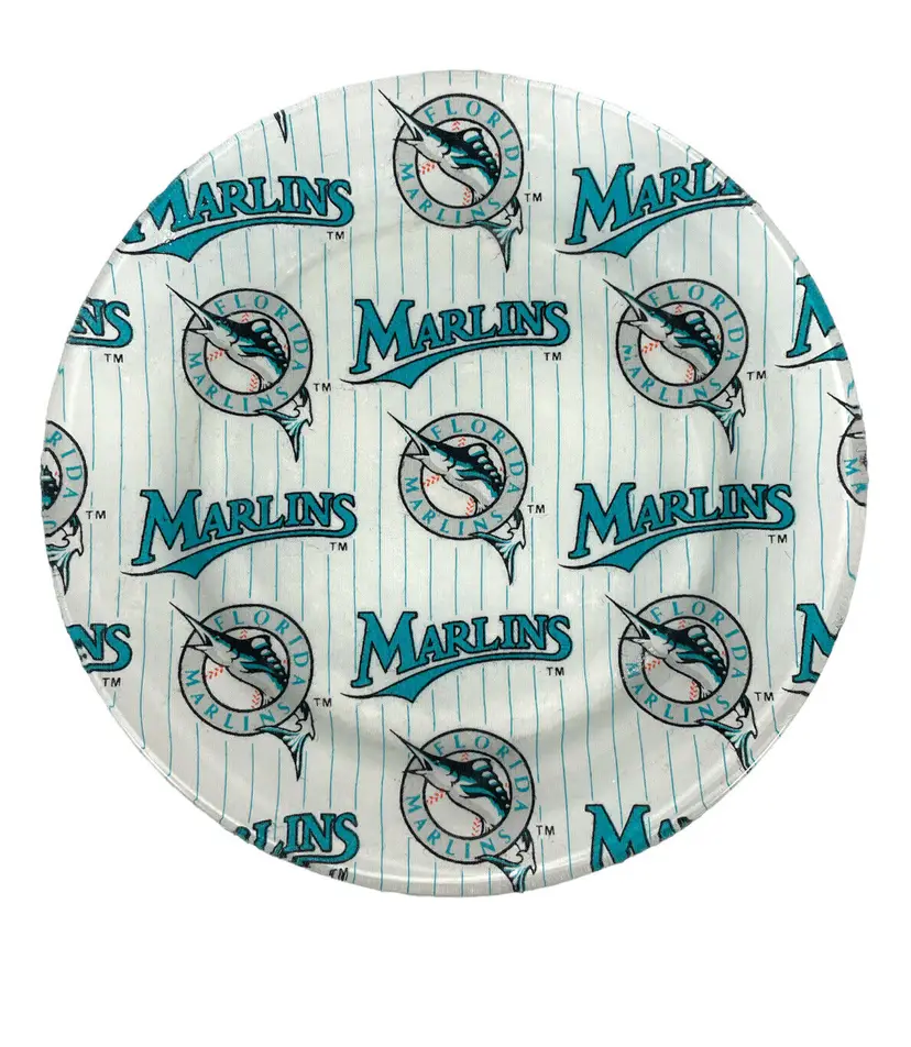 Florida Marlins Baseball Serving Plate MLB Glass 10 inches