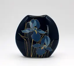 Otagiri Blue Iris Small Oval Floral Vase Japan Vintage