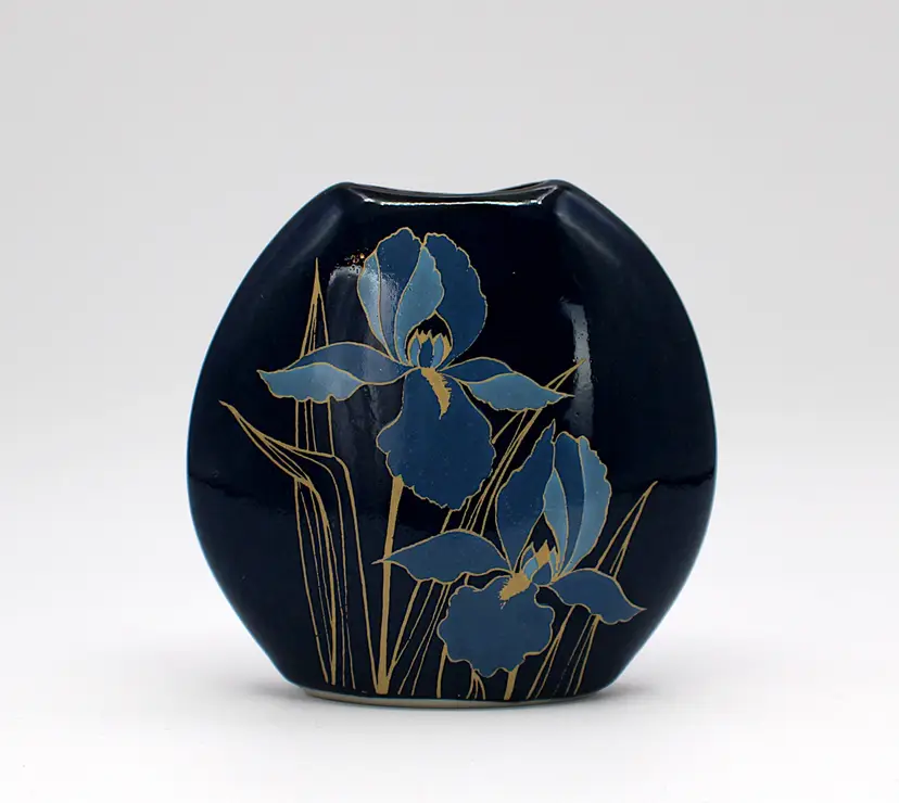 Otagiri Blue Iris Small Oval Floral Vase Japan Vintage